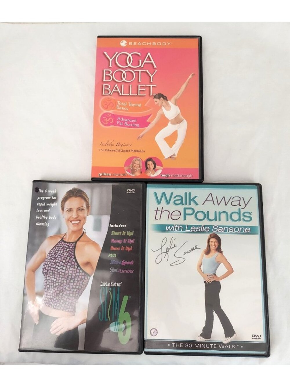 Walk Away the Pounds, Yoga Booty Ballet, Slim In 6 Fitness DVD Lot Of 3 DVD